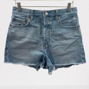 Levi's Ribcage Frayed Hem Button Fly Subtle Distressed Denim Shorts Size 29
